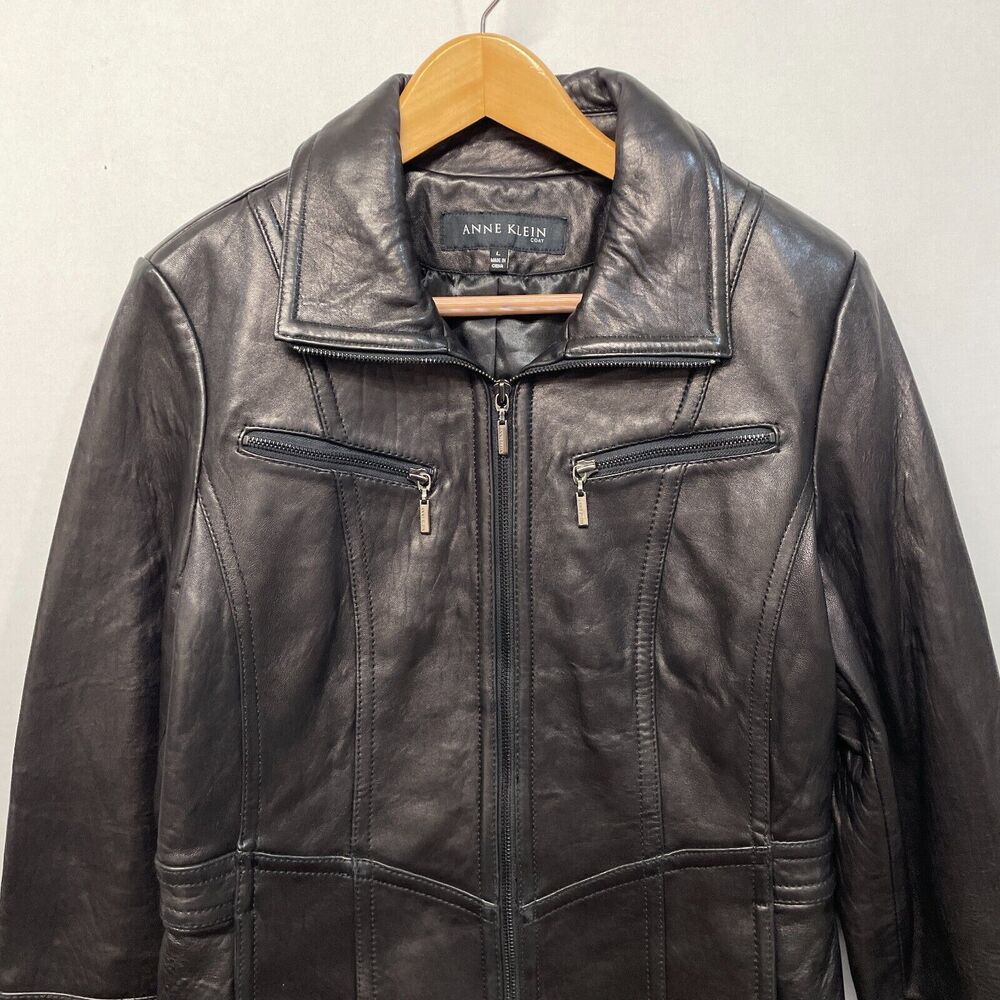 Anne Klein Women 100% Leather Full Zip Jacket Size Large M290 -4 - Picture 9 of 15